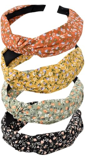 Stirnbänder für Frauen Erwachsene Boho Wide Knot Turban Stoff Haarband No Slip elastische Haare Hoops Mode Haarschmuck 4Pcs