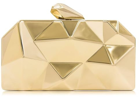 Milisente Women's Metal Clutch Bag Shoulder Evening Bag for Wedding Party Small(Gold)