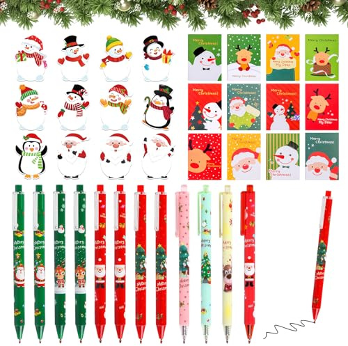Zkaoai 12 Stück Stifte Weihnachten+12 Stück Mini Weihnachten Notizblöcke+12 Stück Mini Weihnachten Memo, Weihnachten Kleinigkeiten, Gelschreiber Weihnachten, Weihnachten Kleinigkeiten Kinder