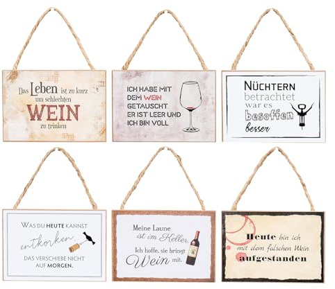 6er Set Holzschilder Wein 7x10cm MDF Mini-Schilder Spruch Deko Hänger Wandbild Weinliebhaber Türschild