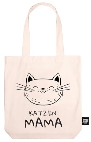 Happy Words Stoffbeutel Bedruckt - Große Stofftasche Bedruckt 41x40,5 cm | Baumwolltasche mit einer Innentasche - 100% Baumwoll Tasche - Büchertasche - Stofftaschen Dicke - Jutebeutel Lustig
