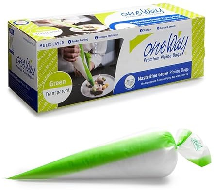 One Way Spritzbeutel Masterline Grün | 53 x 28 cm | 100 Stück | Professionelle Spritzbeutel mit Streifen | Transparent mit farbiger Spitze | Außergewöhnlicher Griff Soft Touch | 100% recycelbar (100)