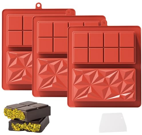 Molde Chocolate Profundo Molde Chocolate Silicona Molde Tableta Chocolate Silicona Moldes para Bombones de Chocolate Moldes de Chocolate de Silicona Antiadherente para Chocolate,Dulces,Gofres,3 Piezas