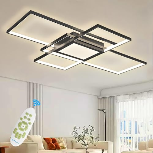 SXQYSM Dimmbar Deckenleuchte-Modern Led-Deckenlampe Wohnzimmer lampe Decke-Wohnzimmerlampe mit Fernbedienung Deckenbeleuchtung - Schlafzimmerlampe Decke (schwarz, 140cm)