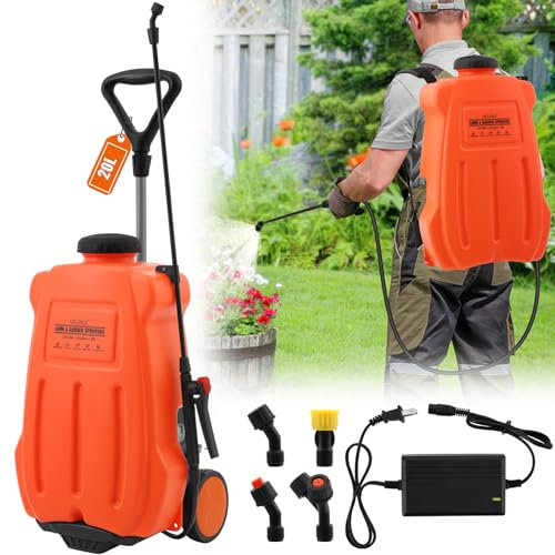 Nebulizzatore a Batteria 20L, carrello con ruote regolabile, 0-65 PSI, Atomizzatore a Spalla con 4 ugelli per diserbo, spruzzatura, pulizia, industria, commercio, medicina, ecc