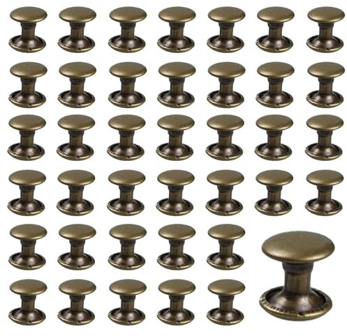 PDETVEO Set di 50 rivetti rotondi da 8 mm per pelle, rivetti a doppia testa in metallo, borchie tubolari, rivetti in bronzo per pelle, borse, portachiavi, riparazione, artigianato, decorazione