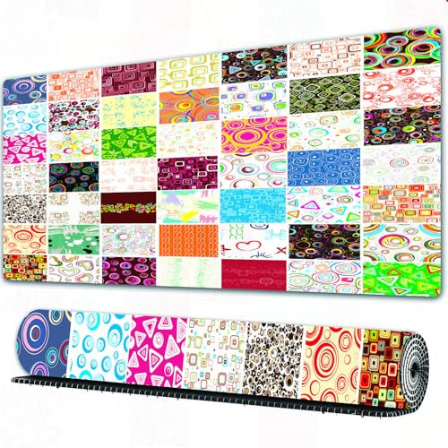 FEHWI Grand Tapis de Souris de Jeu avec Bords surpiqués et Dos antidérapant,sous-Main pour Clavier et Souris,Grand Patchwork de Motifs différents Classique Traditionnel,90×40 cm