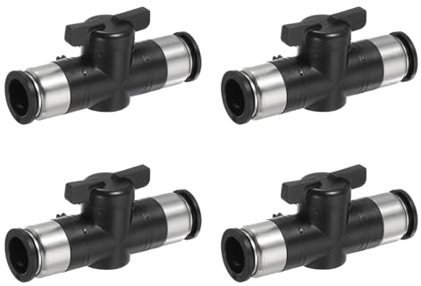 PATIKIL 4 Stück Push-to-Connect-Fittings Kugelhahn 0-60 Grad Schwarz | 16mm 3/5, BUC Luftstromregelventil Schnellverbinder Luftschlaucharmatur, für pneumatisches System Pipeline