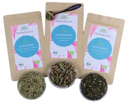 Lieblingstee Kollektion - Hochwertiges Bio-Tee-Geschenkset - 3x 100g loser Bio-Tee mit Teemaßlöffel
