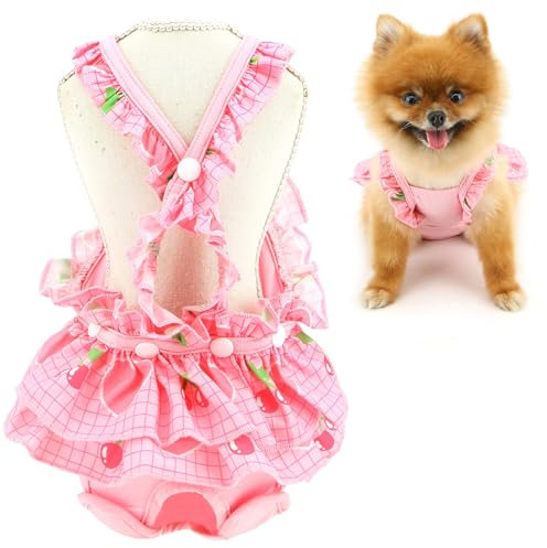 SMALLLEE_LUCKY_STORE Waschbare, wiederverwendbare Hundewindel, kariert, Sanitärhöschen mit Strumpfhalter, Welpen, niedliche Haustierunterwäsche, Windel-Jumpsuits für Hündinnen in Hitzeperiode, Rosa,
