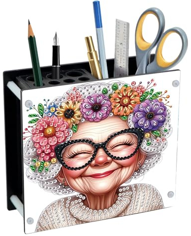 DCIDBEI Peinture Diamant Organiseur de Bureau Diamond Painting Porte-Stylo Broderie Diamant Boîte à Crayons Organiseur de Bureau Multifonctionnel pour Fournitures de Bureau à Domicile Vieille Femme