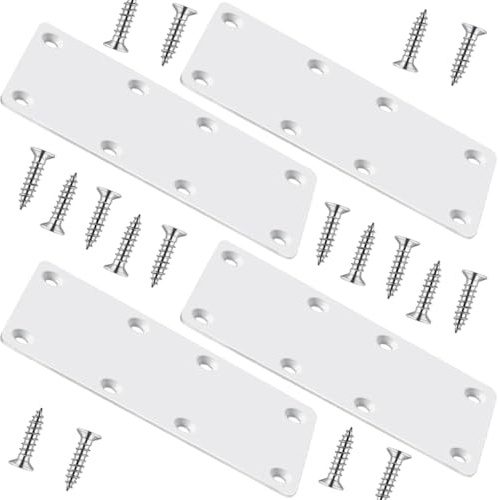White Mending Plate 4 Pcs Stainless Steel Flat Brackets, 5.5 Inch x 2 Inch Heavy Duty Straight Brace Repair Fixing Joining Brackets for Wood Furniture Fence with Screws
