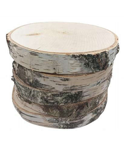 Birkenholzscheibe für DIY-Projekte & Dekoration – unbehandelt, gereinigt, naturbelassen, mit Rinde – ideal für Basteln, Gravieren, Hochzeiten & Wohnaccessoires (5er pack), 20-24cm 3cm