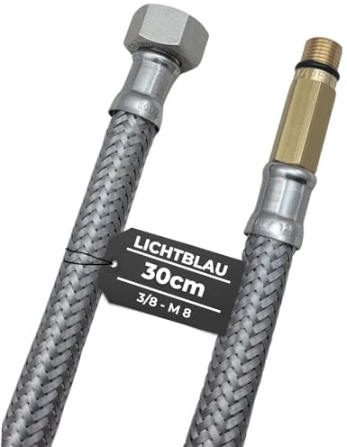 LICHTBLAU Panzerschlauch 30 cm 3/8 Zoll auf M8 lang – Edelstahl Flexschlauch für Trinkwasser – knickfester Anschlussschlauch für Wasserhahn, Armatur, Eckventil, Küchenarmatur