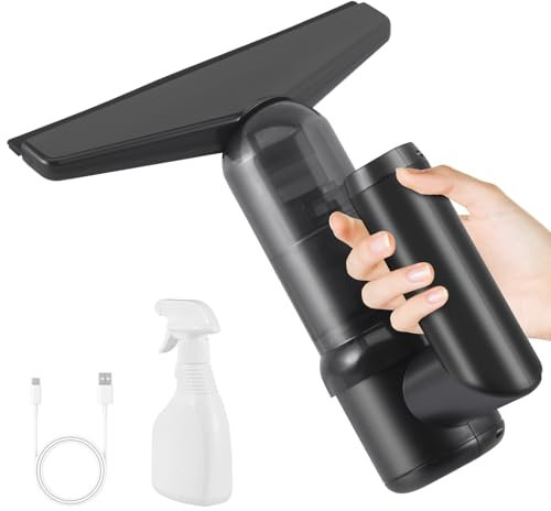 Window Vac, Window Vacuum Cleaner Cordless, Rechargeable Window Cleaner with 500ML Water Tank, Spray Bottle & Streak-Free Cleaning, Suitable for Windows/Tiles/Mirrors/Showers