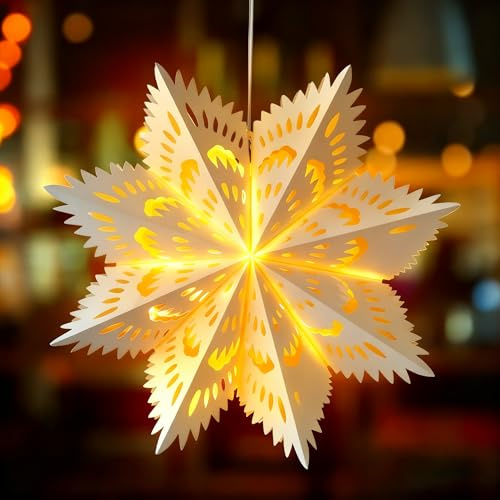 Weihnachtsstern Beleuchtet, 45 cm 3D Faltbarer Papierstern Weihnachtsstern Beleuchtet, Weihnachtsdeko Innen Hängende Papierstern Beleuchtung, Weihnachten Stern Lichterkette