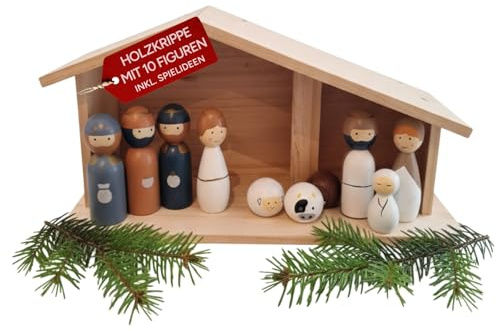 Eli® Weihnachtskrippe aus Holz für Kinder Bausatz inkl. Krippenfiguren - Tiere und Spielanleitung - Komplettset Kinderkrippe - Holzkrippe - Geschenk für Jungen - Mädchen - Weihnachtsgeschichte