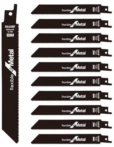 10PCS Bi-Metal Reciprocating Saw Blades for Metal Cutting, 150mm 14TPI Sabre Saw Blades for Metal Pipe, Fast-Cut Metals Saw Blade, Universal for Bosch, Makita, Dewalt, Ryobi, Black & Decker Recip Saws