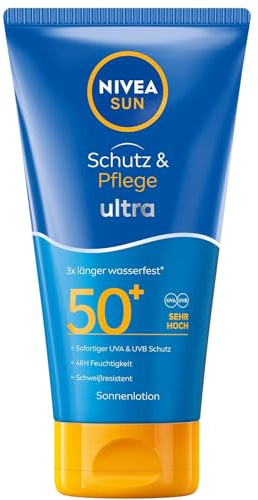 Pack de 6 lociones solares NIVEA Sun Protección & Care Ultra UPF 50+, protege y cuida la piel desde el interior y el exterior, 150 ml