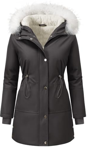 Vijamiy Giubbotto Donna Invernale Cappotto Lungo Parka Impermeabile Calda Imbottito con Cappuccio Vello Elegante Cappotti (Grigio scuro,S)