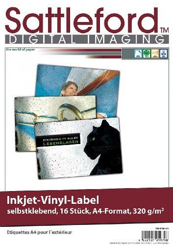 Sattleford wasserfeste Klebefolie: 32 Vinyl-Klebefolien für Inkjet-Drucker, wetterfest, DIN A4, weiß (Klebefolie für Tintenstrahldrucker, Bedruckbare Inkjet, Druckerpapier)