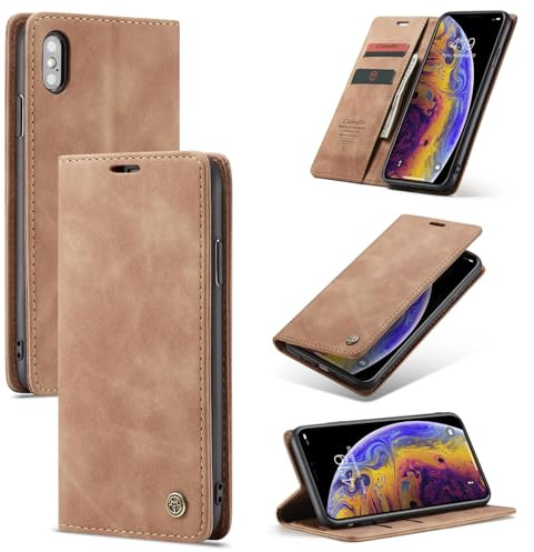 Ottcooed Handyhülle für iPhone XS Max Hülle, Premium Leder Flip Case, Magnet Klappbar Klapphülle Tasche, Standfunktion Kartenfach Wallet Schutzhülle für iPhone XS Max, Braun