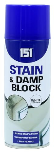 UHR 151 Damp & Stain Block Spray, White Satin Finish, Non Cracking, Quick Drying, Waterproof Barriere, Easy To Apply, Ideal Use On Interior Wall And Ceiling, 400ml