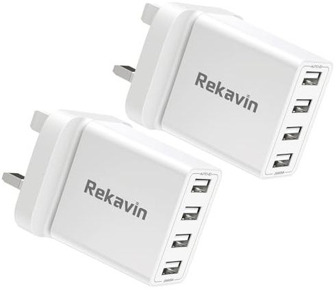 USB Plug,Multi USB Charger Plugs Adaptor UK 2Pack 25W Phone Plugs with USB Port Multiple Way 3 Pin Double Mains Charge Head 5V 5AMP Multiport Charging for iPhone 14 13 12 11 SE XS XR X 8 7 6 5,iPad