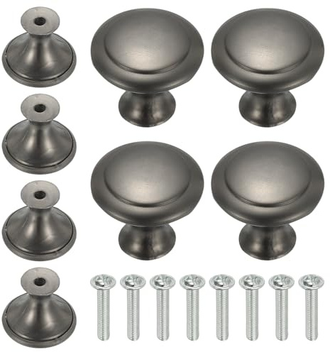QUARKZMAN 8 Stücke Edelstahl Knöpfe 23mm/0.9 Einloch Griffe Grau | Pilzförmige Möbelknöpfe, Mit Schrauben, Für Schrank Kommode Kleiderschrank Möbeldekoration
