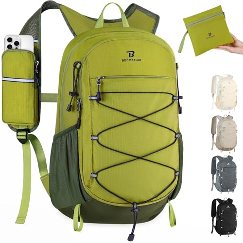 BECOJADDE 15L Kleiner Wanderrucksack Tagesrucksack Herren Damen Leichter Faltbarer Rucksack mit Brustgurt und Rückenbelüftung für Wandern Daypack Travel Rad und Ausflug, Grün