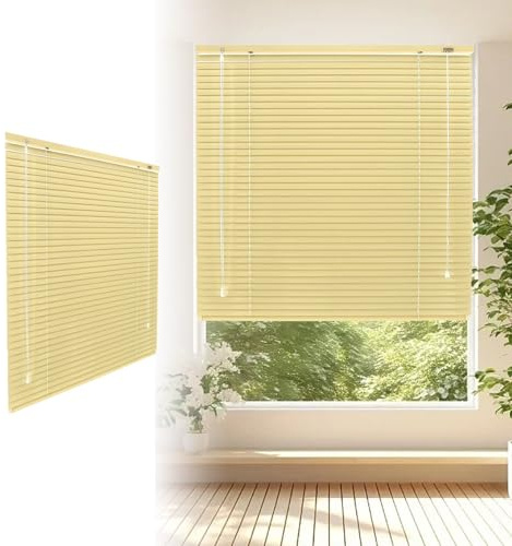 25mm Aluminum Alloy Venetian Blind No Tools No Drill Mini Blinds Custom Size Horizontal Venetian Blind for Indoor Home Office Windows Waterproof Privacy Blinds(Yellow)