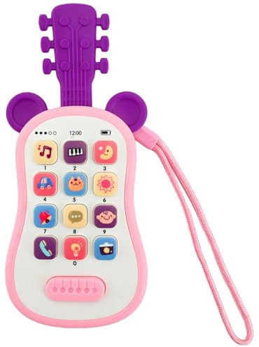 Telefono Giocattolo per Bambini Telefono Finto per Ragazze Ragazzi Giocattolo Didattico Interattivo con Cordino Suoni Animali Ninne Nanne e Massaggiagengive Staccabile Regalo Educativo (Chitarra)