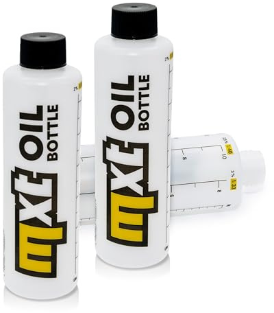 MXT Ölmessbecher Set 2-Takt 250 ml 2 Stück kompatibel mit Motorroller | Länge 170 mm, Breite 50 mm, Höhe 50 mm, HDPE, gelb schwarz kompatibel mit Rasenmäher, Motorsägen, Vespa, Motorrad und Mofa