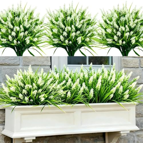 Toprooms 12pcs Artificial Plants Outdoor,Plastic Greenery Shrubs UV Resistant Fake Plants Plastic Flowers Shrubs for Farmhouse Home Garden Wedding Indoor Outside Decor (white)
