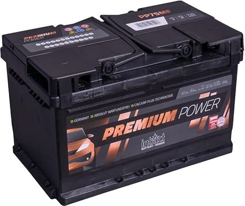 intAct Premium Starterbatterie 12V 75Ah 720A - Autobatterie mit 30% mehr Startleistung und Schnellladetechnik - auslaufsicher und wartungsfrei - Maße (LxBxH): 278x175x175mm, Pluspol rechts