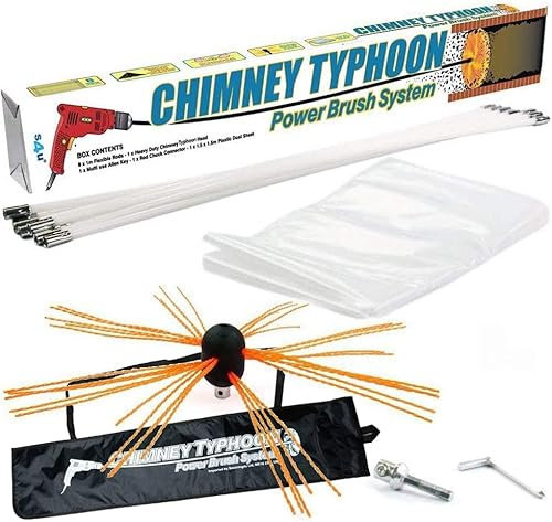 Chimney Typhoon Power Sweeping Set Flexible Nylon Rods & Brush Head Rotary Drill Drive Chimney Kit Flue Cleaner Removes Soot 8 Metre Set – 26 Feet