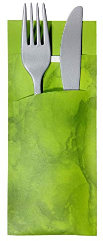 30 Cutlery Pockets with Napkin Apple Green Marbled 20 cm