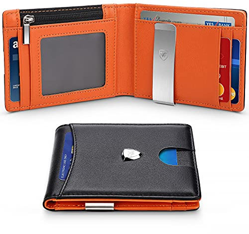 Wilbest Geldbörse mit Geldklammer, Geldbeutel Münzfach, Slim Wallet Männer RFID Portemonnaie, 8 Kartenfächer 1Karte 1Samttasche 1 Geschenk Box, Portmonaise Kreditkartenetui Brieftasche 1 Geschenkbox