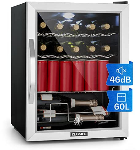 KLARSTEIN Nevera Electrica 60L con Puerta de Cristal para Habitaciones - Frigorificos Pequeños y Portatiles con estantes para bebidas