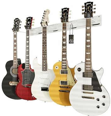 String Swing Guitar Wall Rack, Multiple Guitar Wall Mount, Guitar Organizer for Acoustic & Electric Guitars, 5 Padded Arm Hangers & White Slatwall Rail, Wall Mount Guitar Rack - MADE IN USA