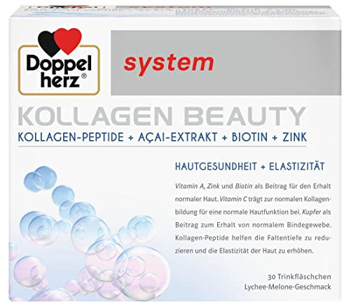 Doppelherz system KOLLAGEN BEAUTY – Kollagen-Peptide für straffere und glattere Haut – 10 Trinkampullen
