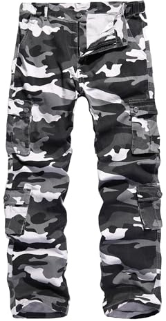 APTRO Herren Cargo Hose Camouflage Hose Arbeitshose Lange Outdoor Baumwolle Leichte Hose mit 8 Tachen Camo LT04 Grau 38
