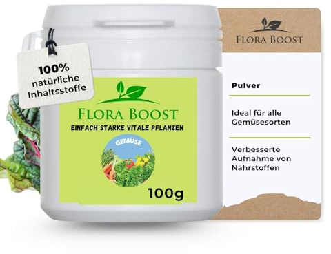 Flora Boost Gemüse Dünger Flora Boost 100g I Für bis zu 100L Gießwasser I Dünger in Pulverform I Für alle Gemüsepflanzen geeignet I Blatt- & Wurzeldünger I 100% natürlicher Pflanzendünger