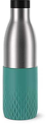 Emsa Bludrop Sleeve Isolier-Trinkflasche, 0,7 Liter, 100% dicht, Quick-Press Verschluss, Ergonomischer 360° Trinkgenuss,12h warm, 24h kühl, spülmaschinenfest, Edelstahl, Petrol, N31112