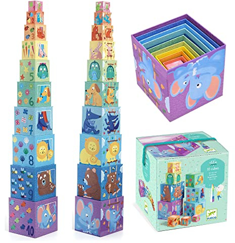 DJECO - First Alter 10 Würfel Rainbow Geschicklichkeitsspiele, Mehrfarbig (38510)