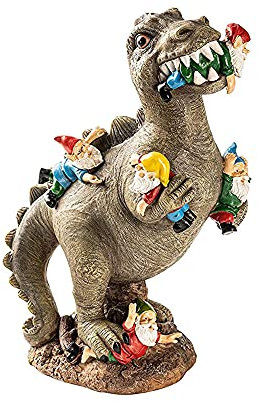 Resin Dinosaur Statue Dinosaur Eating Gnomes Garden Statue Funny Figurine Art Sculpture for Patio Lawn Home Garden Decoration,01,As shown