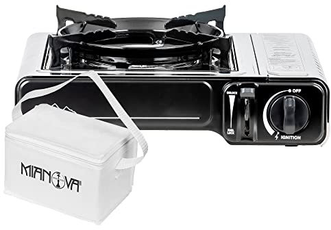 Mianova Campingkocher Outdoor Gaskocher Notfallkocher BBQ Anzünder Grill Gaskartuschen Gas Kocher Herd 1 flammig Set Grillplatte Camping Koffer