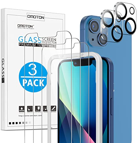 OMOTON für iPhone 13 mini Panzer Schutz Glas mit Rahmen-Installationshilfe | kompatibel mit iPhone 13 mini Kamera Schutzfolie, Anti- Kratzer, Bläschenfrei, 9H Härte Folie, 3+2 Stück