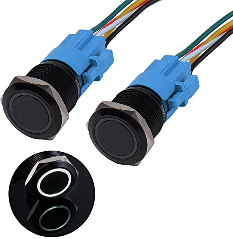 JIQI 2× 19mm Druckschalter 12V bis 24V 3A Wasserdichte Momentary Schalter aus Aluminiumlegierung IP66 1NO1NC vorverdrahte Momentan schwartze Druckknopf mit LED Leuchte für Motorrad Boot LKW RV (Weiß)