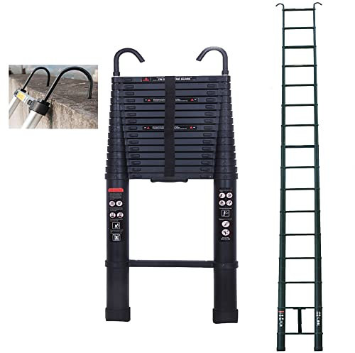 6.2m Aluminum Telescoping Ladder Folding Portable High Ladder & Roof Hook Capacity Max 150kg/330lb with EN131 For Outdoor & Indoor Use (Black)